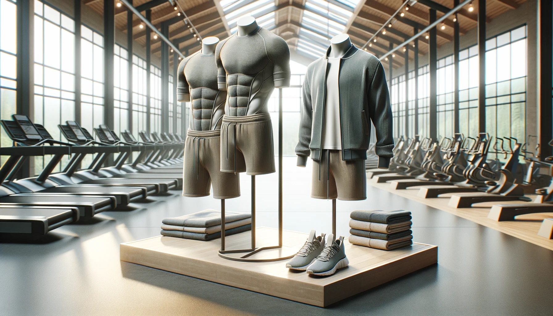 eco-friendly sportswear, featuring a set of athletic clothing made from sustainable materials such as bamboo and hemp